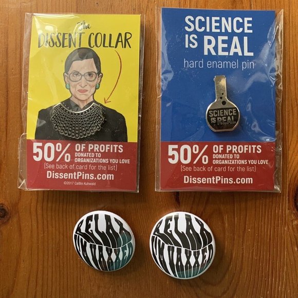 Accessories - Lot of 4 Science Politics Pins Dissent Collar RGB Science is Real Relax Vaxxed